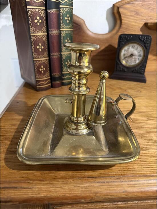 Other - Antique Primitive Victorian Brass Chamber stick Candle Holder & Snuffer Colonial